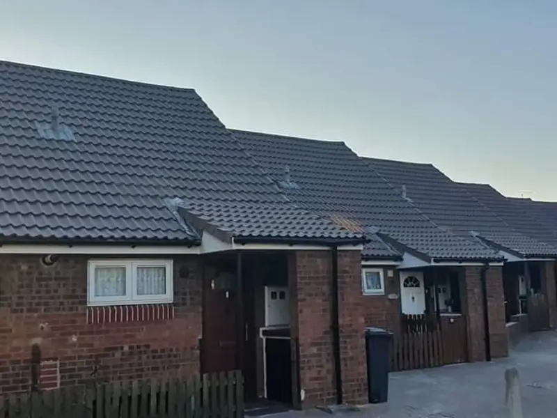 Re-roofed row of bungalows