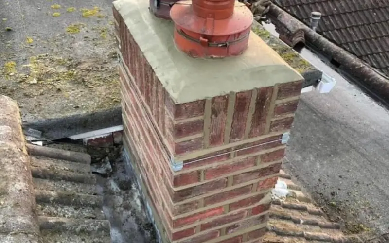 Chimney stack with new lead flashing