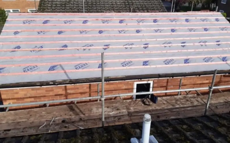 Conservatory roof conversion under way with new battens and membrane