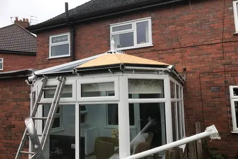 Conservatory before its tiled roof went on