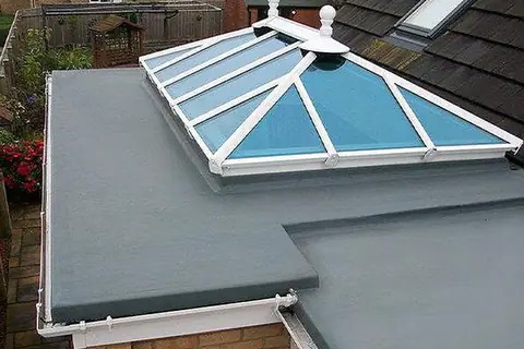 GRP fibreglass flat roof with a roof lantern