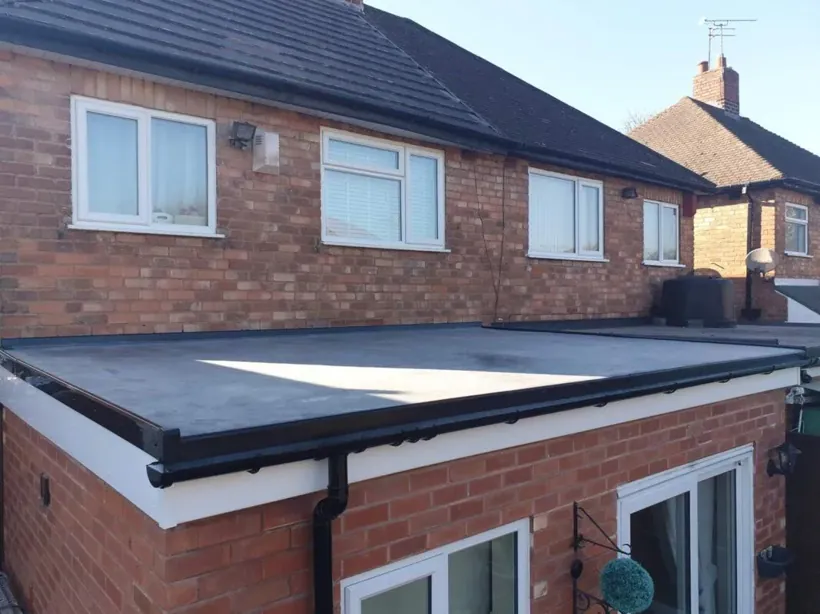 Completed EPDM rubber flat roof on a house extension